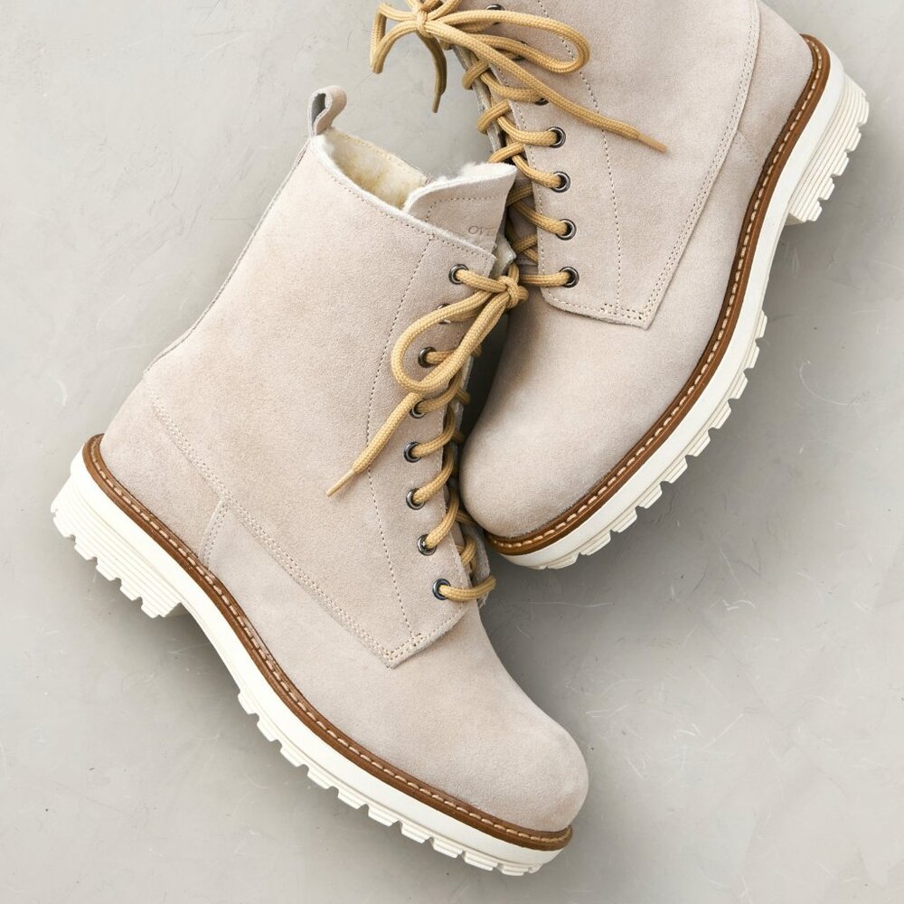 OVERLAND Women's Bree Wool-Lined Leather Boots - Size EU38 in Cream (BRAND NEW!)